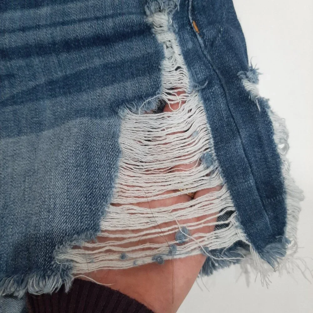 Button fly distressed high rise waisted denim jean shorts medium wash - Picture 4 of 12